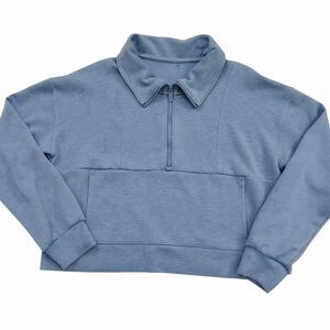 Travis Mathew Womens Medium Blue Fleece Cropped Half Zip Pullover Cozy Golf